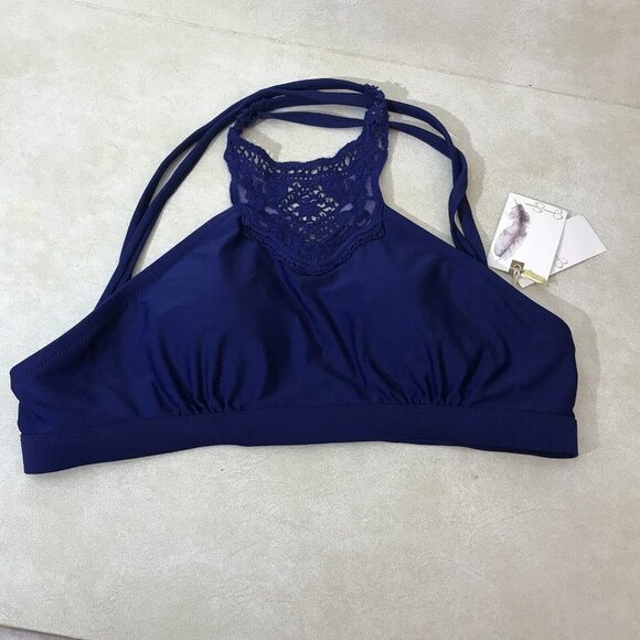 Jessica Simpson Martinique Hi-Neck Sexy Crochet Top Bikini Swimsuit Blue New - Picture 3 of 13